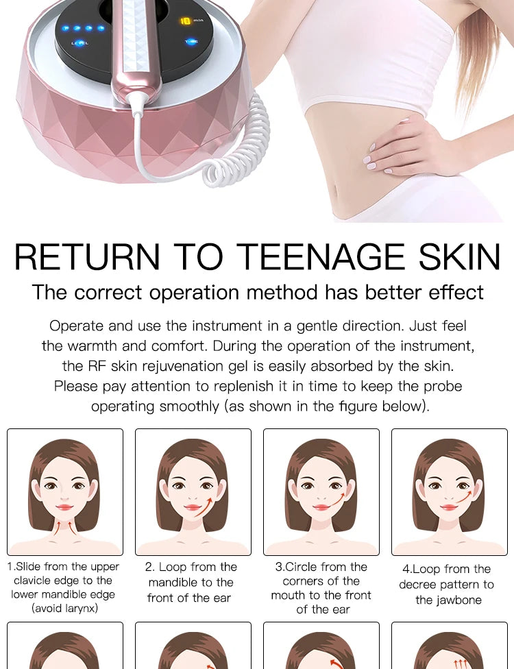 Portable RF Skin Tightening Device Radio Frequency Wrinkle Reduction Anti Aging Facial Skincare Machine for Home Use