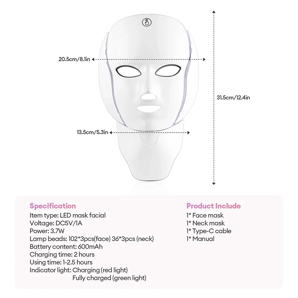 EternaGlow™ Premium Wireless 7-Color LED Light Therapy Mask (2 in 1 • Face + Neck)